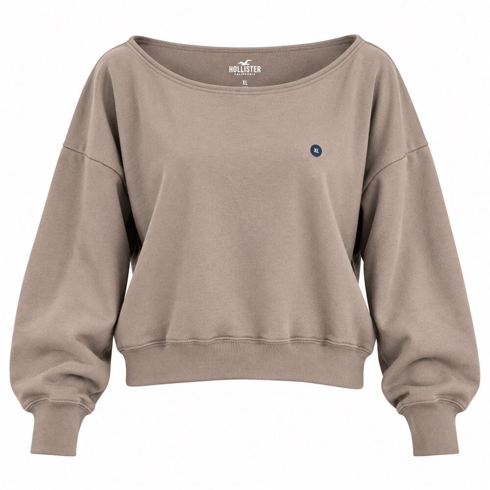 Hollister XL Taupe Oversized Boat Neck Sweatshirt Coastal Minimalist NWT